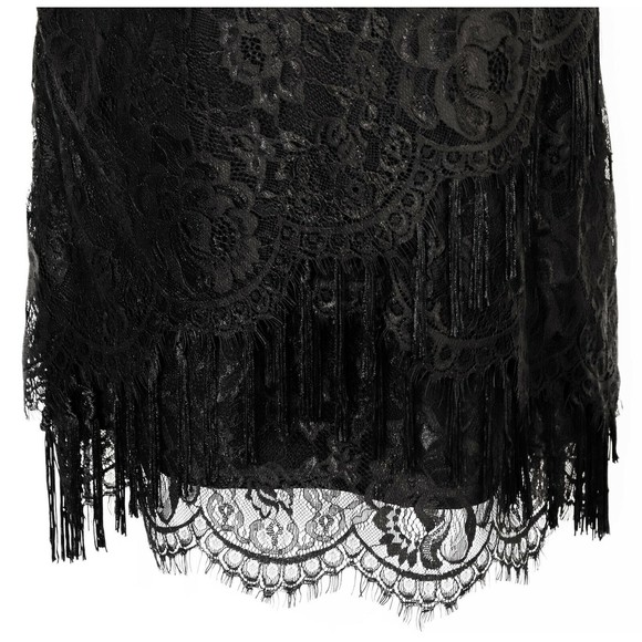 Sam Edelman Womens Bohemian Rhapsody Lace Dress Medium Fringe Flapper Black NEW - Picture 5 of 12